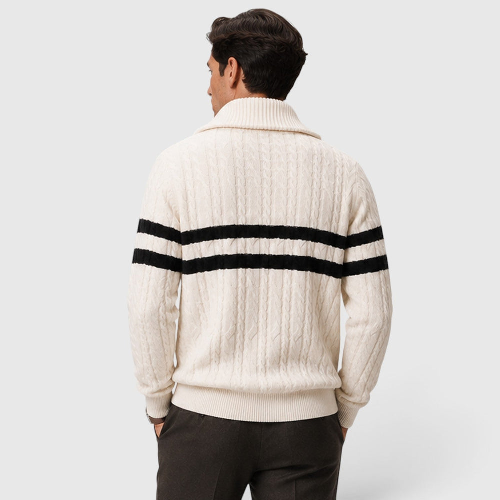 Men's Classic Cable Knit Half-Zip Jumper with Striped Detail