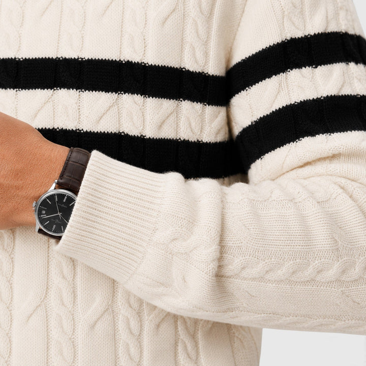 Men's Classic Cable Knit Half-Zip Jumper with Striped Detail