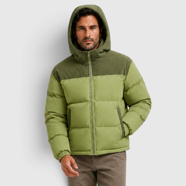 Men's Casual Corduroy Quilted Hooded Puffer Jacket