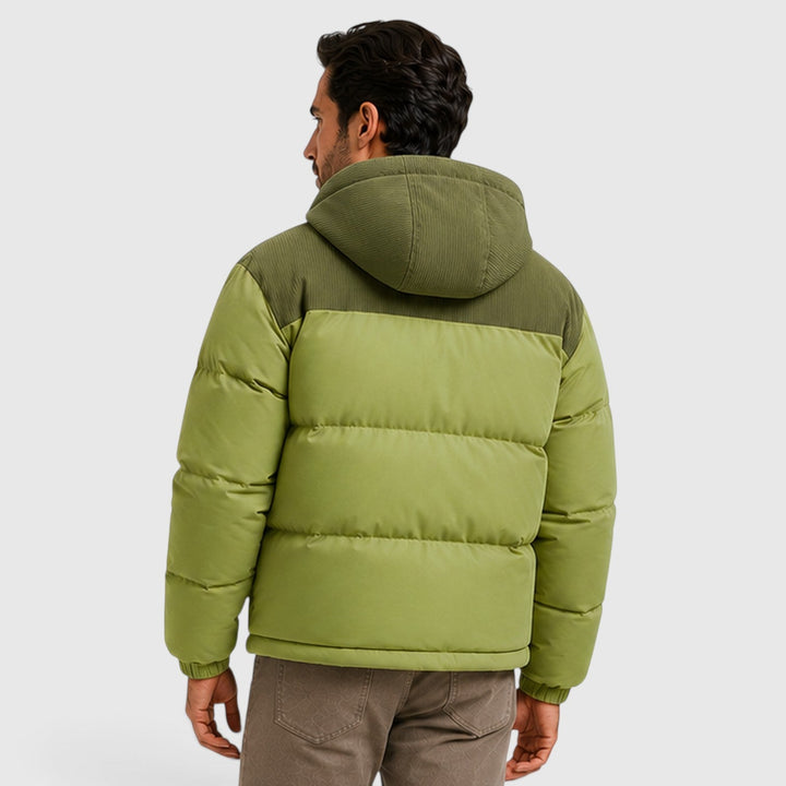 Men's Casual Corduroy Quilted Hooded Puffer Jacket