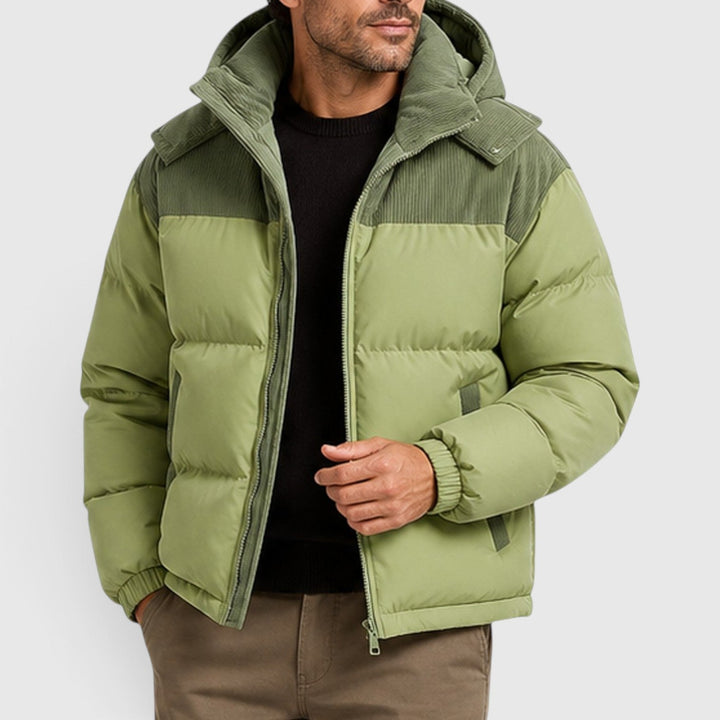 Men's Casual Corduroy Quilted Hooded Puffer Jacket