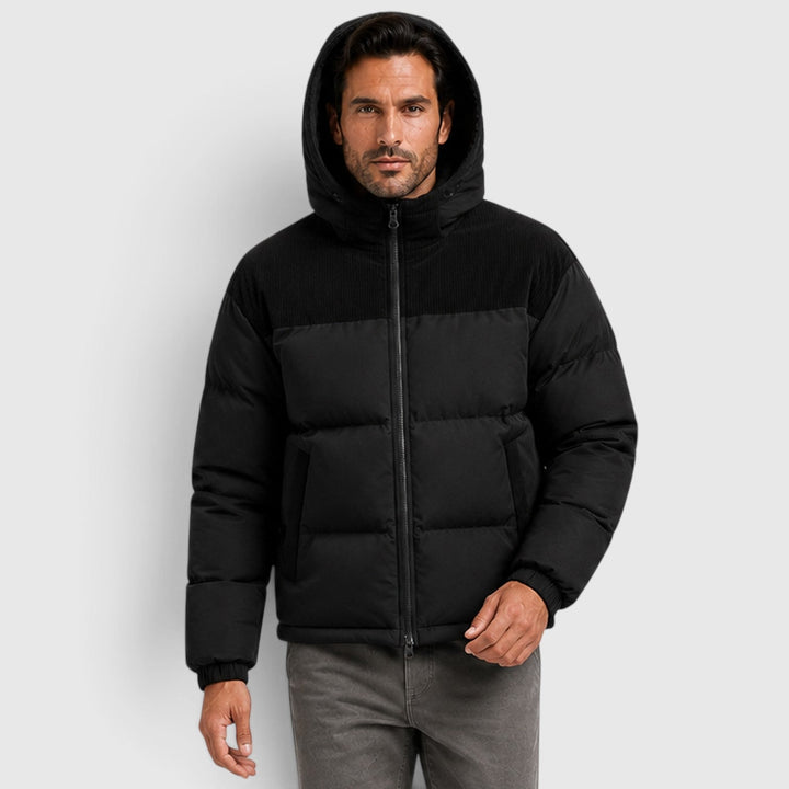 Men's Casual Corduroy Quilted Hooded Puffer Jacket