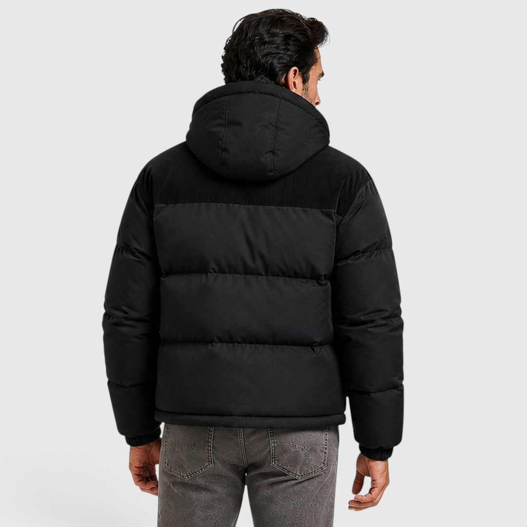 Men's Casual Corduroy Quilted Hooded Puffer Jacket