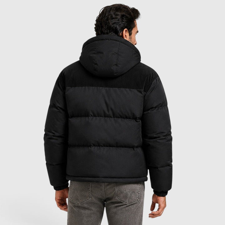 Men's Casual Corduroy Quilted Hooded Puffer Jacket