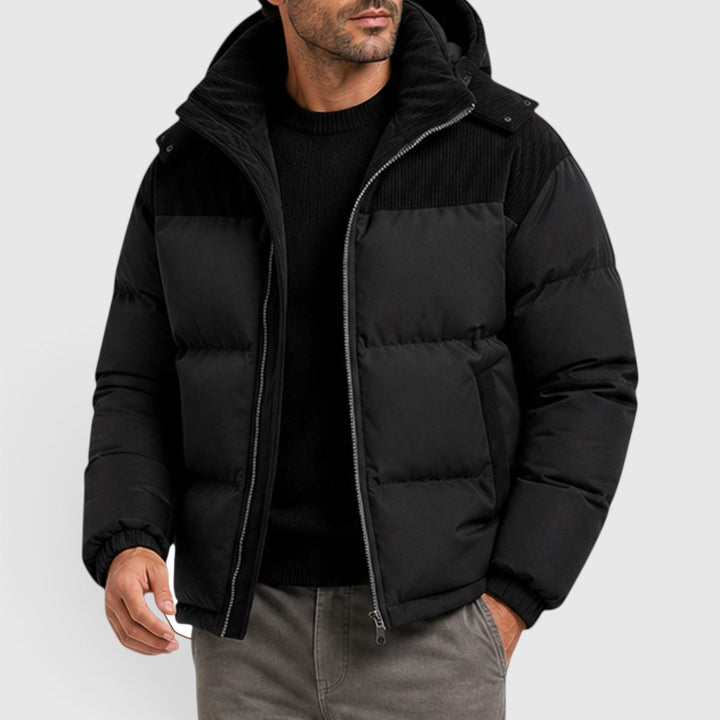 Men's Casual Corduroy Quilted Hooded Puffer Jacket