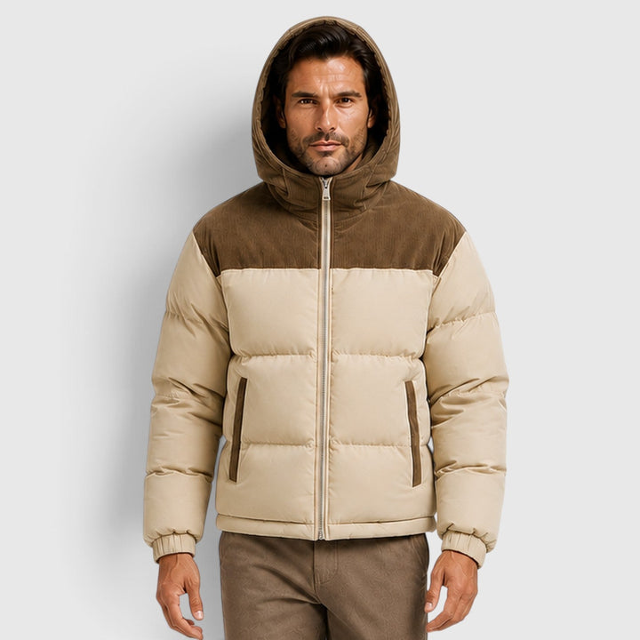 Men's Casual Corduroy Quilted Hooded Puffer Jacket