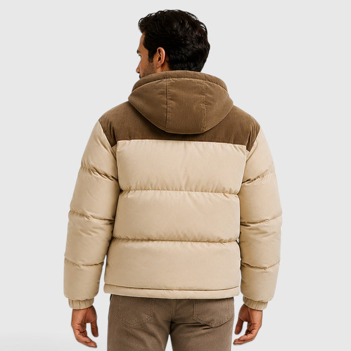 Men's Casual Corduroy Quilted Hooded Puffer Jacket