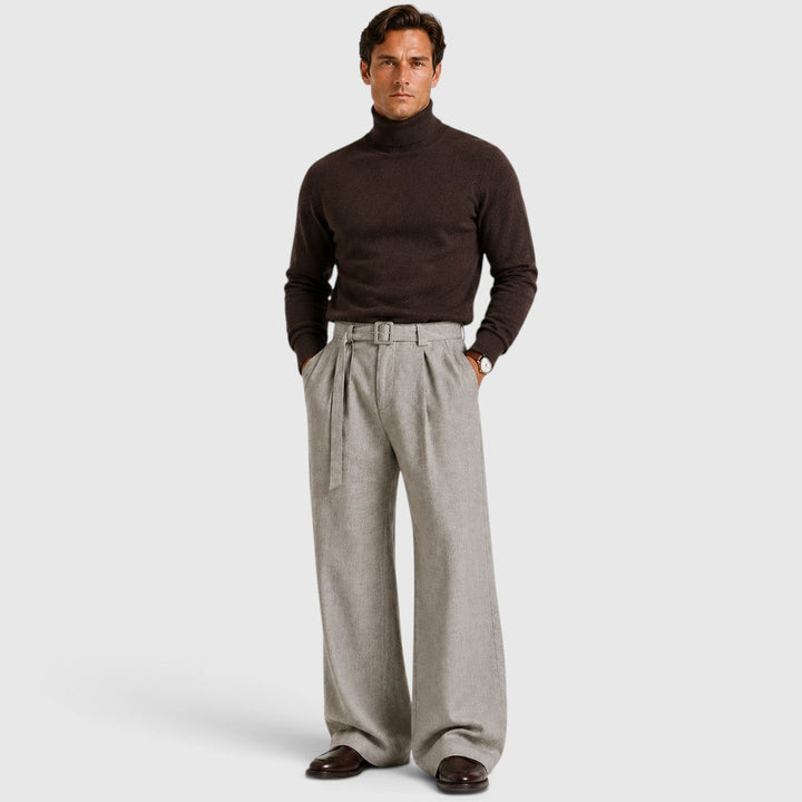 Men's Classic Pleated Straight Leg Dress Trousers