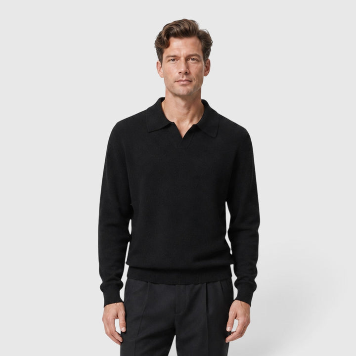 Men's Casual Knit Polo Collar Long Sleeve Jumper