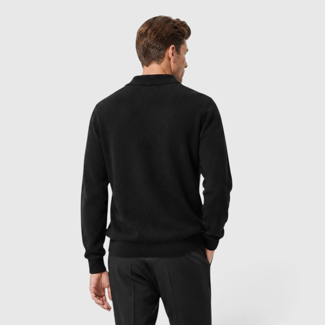 Men's Casual Knit Polo Collar Long Sleeve Jumper
