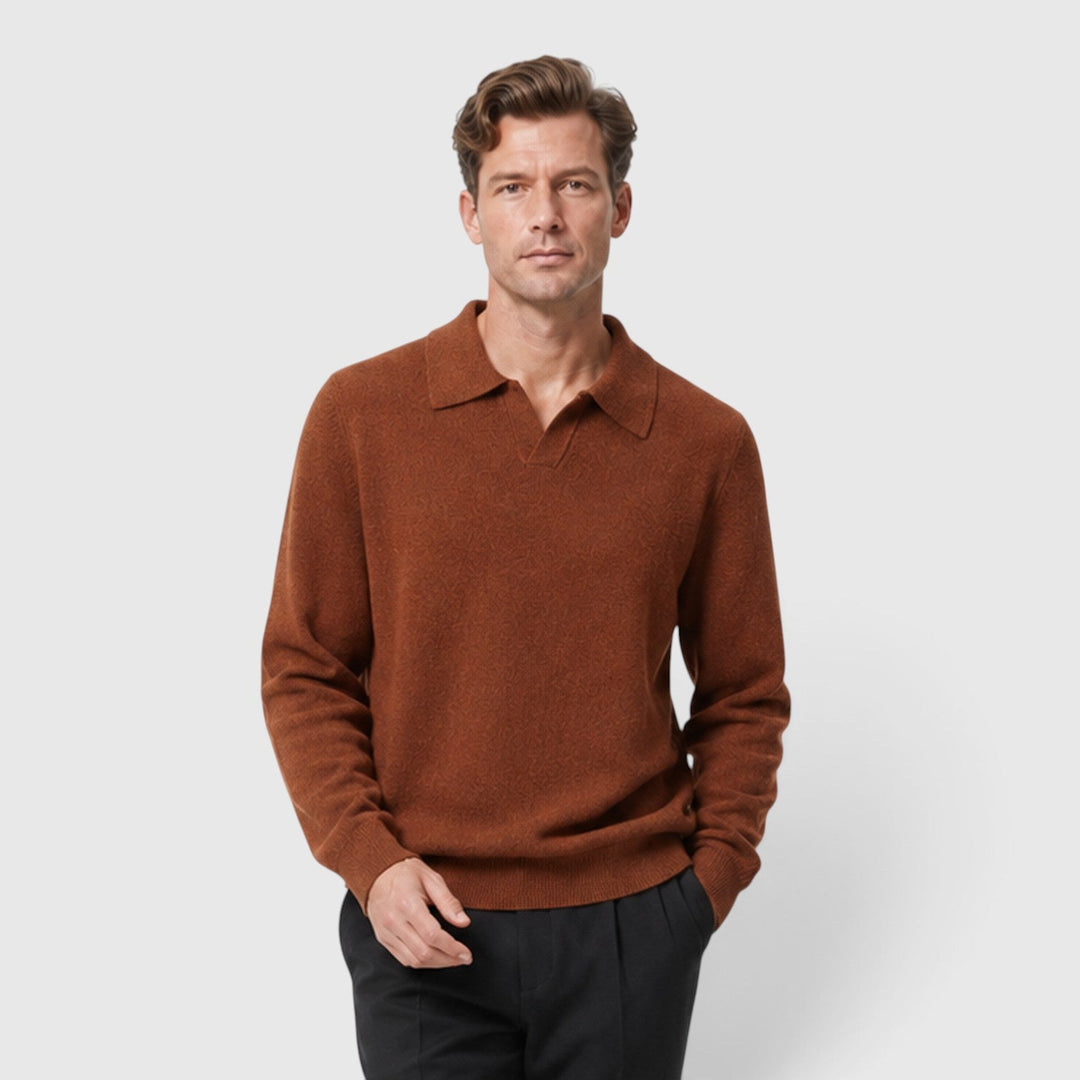 Men's Casual Knit Polo Collar Long Sleeve Jumper