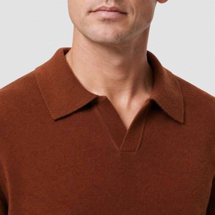 Men's Casual Knit Polo Collar Long Sleeve Jumper