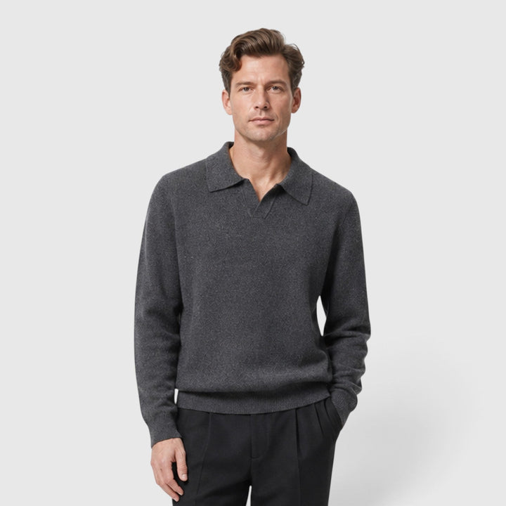 Men's Casual Knit Polo Collar Long Sleeve Jumper
