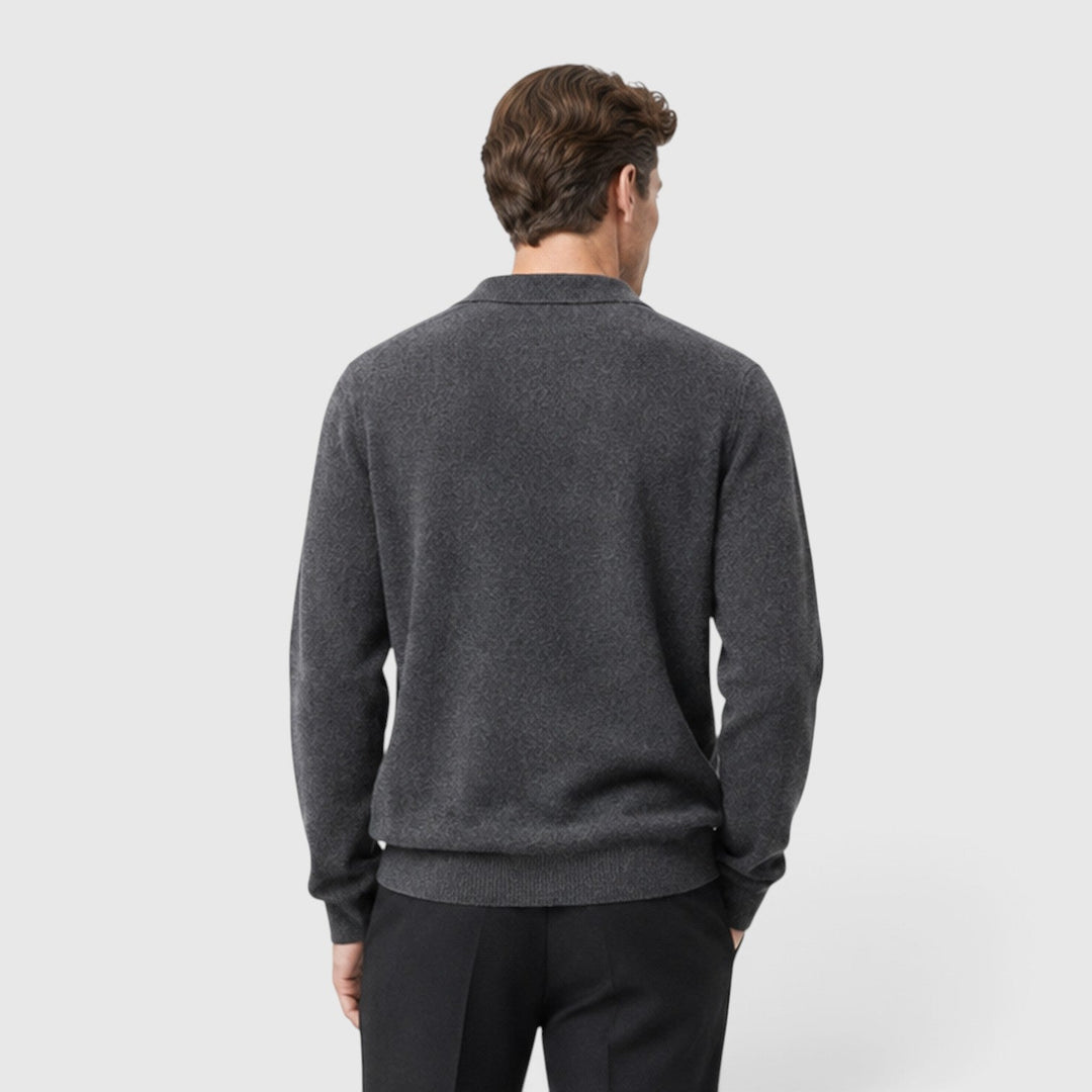 Men's Casual Knit Polo Collar Long Sleeve Jumper