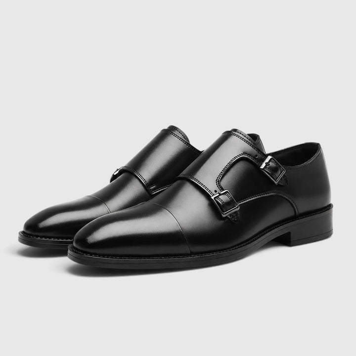Men's Classic Black Leather Double Monk Strap Oxford Shoes