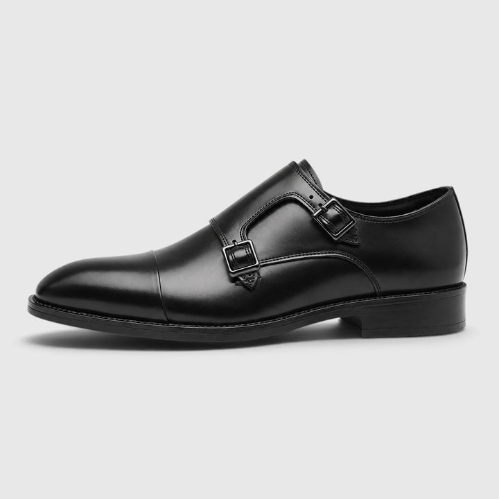 Men's Classic Black Leather Double Monk Strap Oxford Shoes