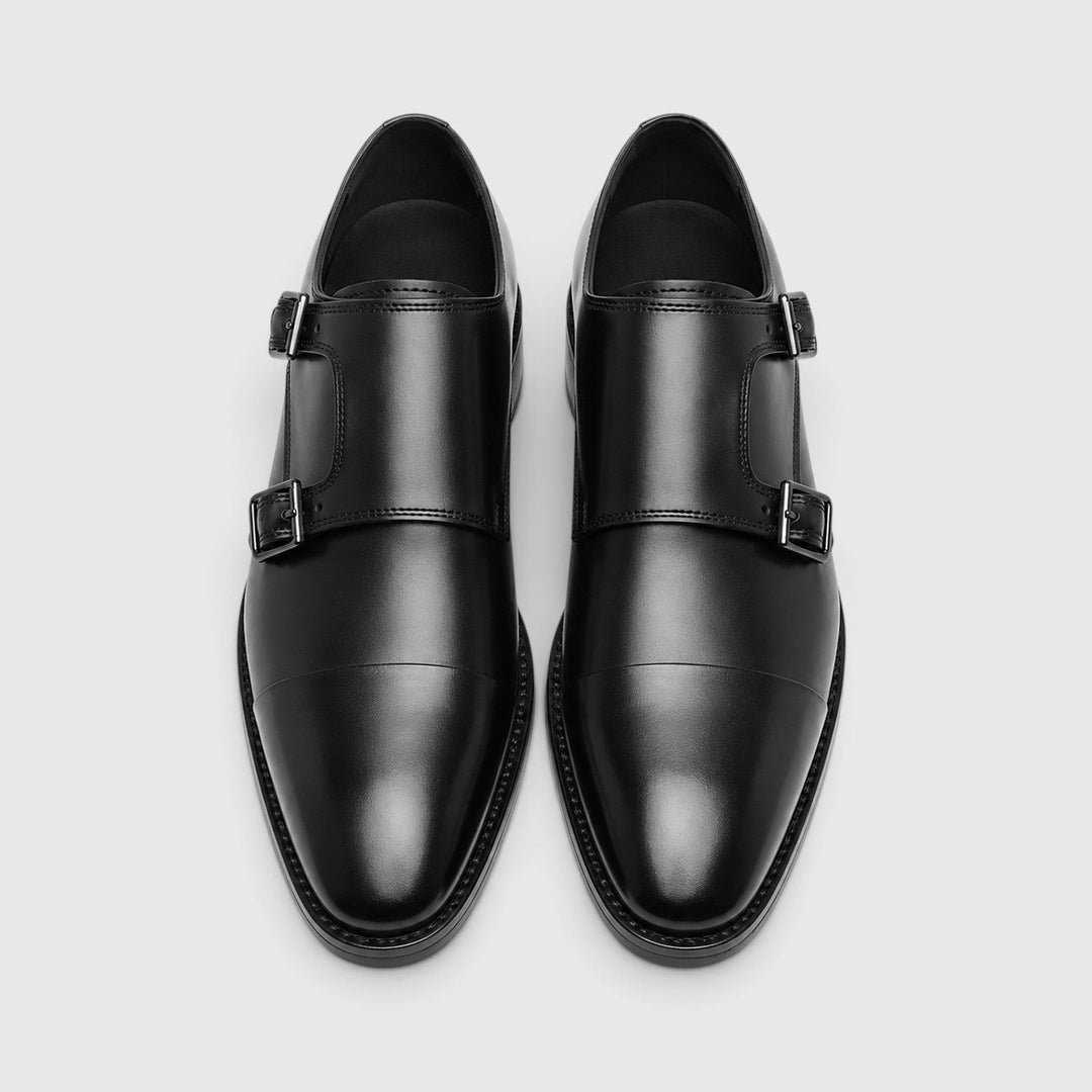 Men's Classic Black Leather Double Monk Strap Oxford Shoes