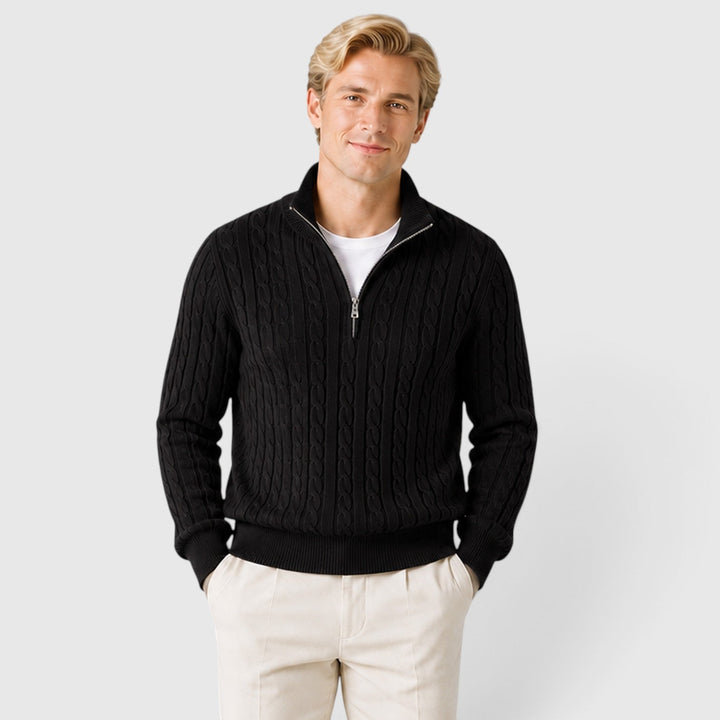 Men's Classic Cable Knit Quarter Zip Wool Jumper