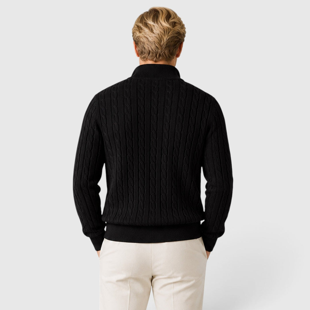 Men's Classic Cable Knit Quarter Zip Wool Jumper