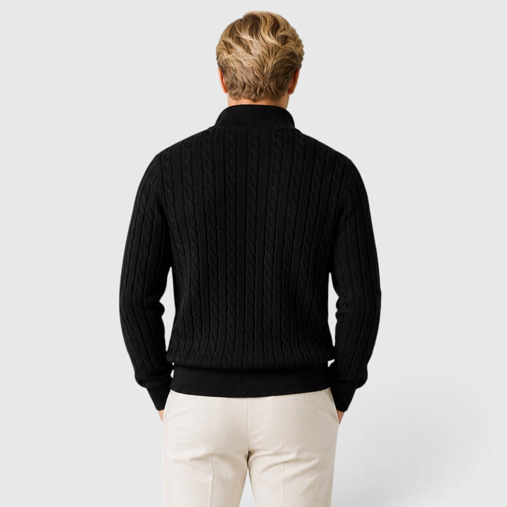 Men's Classic Cable Knit Quarter Zip Wool Jumper