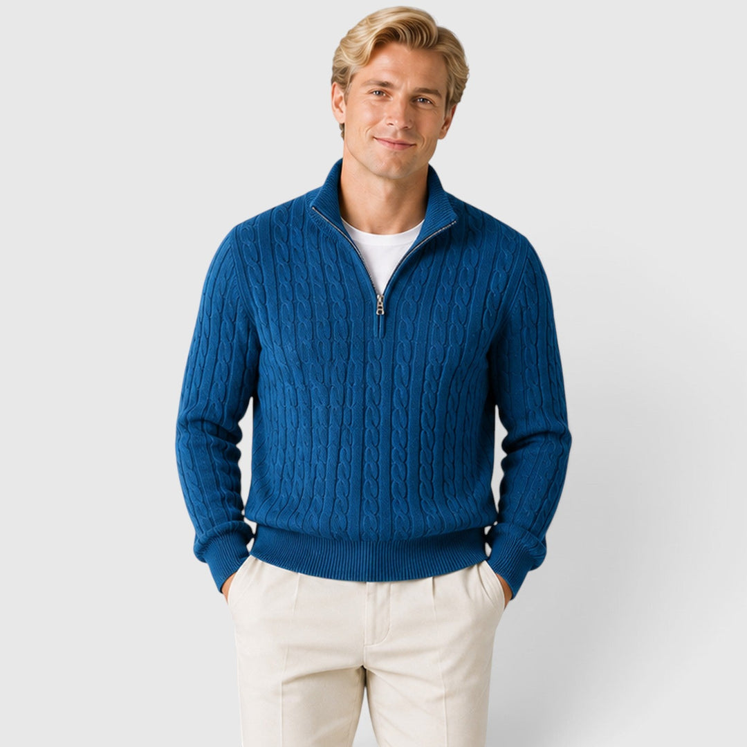 Men's Classic Cable Knit Quarter Zip Wool Jumper