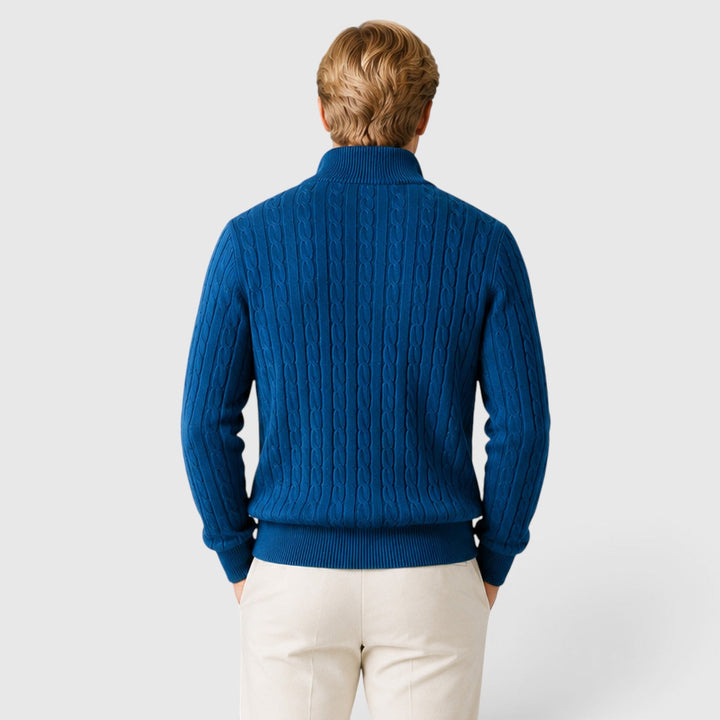 Men's Classic Cable Knit Quarter Zip Wool Jumper