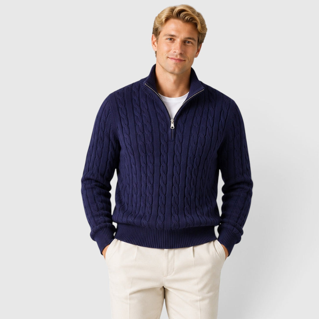 Men's Classic Cable Knit Quarter Zip Wool Jumper