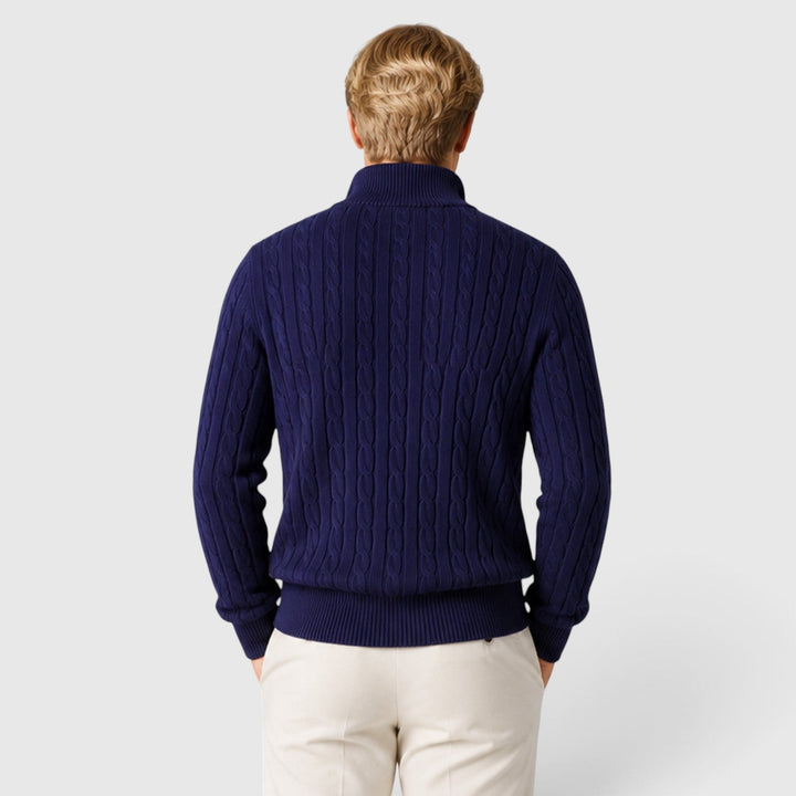 Men's Classic Cable Knit Quarter Zip Wool Jumper