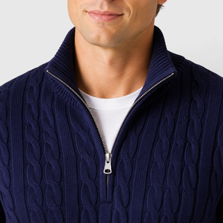 Men's Classic Cable Knit Quarter Zip Wool Jumper
