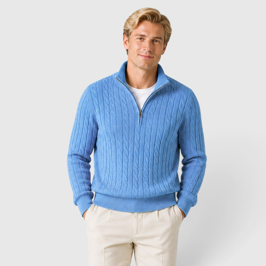 Men's Classic Cable Knit Quarter Zip Wool Jumper