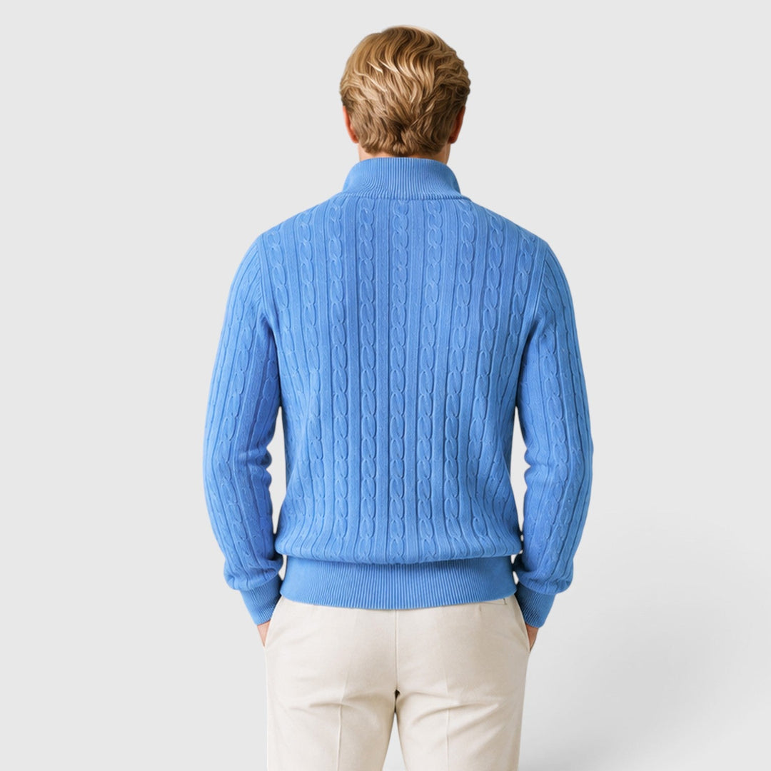 Men's Classic Cable Knit Quarter Zip Wool Jumper