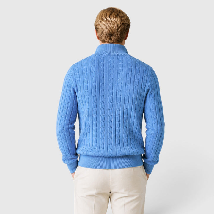 Men's Classic Cable Knit Quarter Zip Wool Jumper