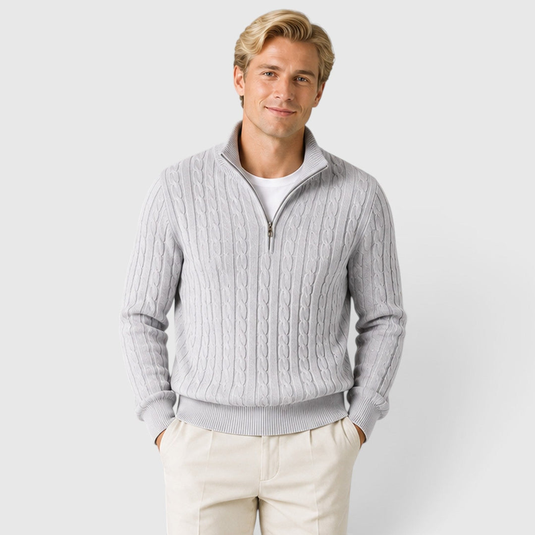 Men's Classic Cable Knit Quarter Zip Wool Jumper