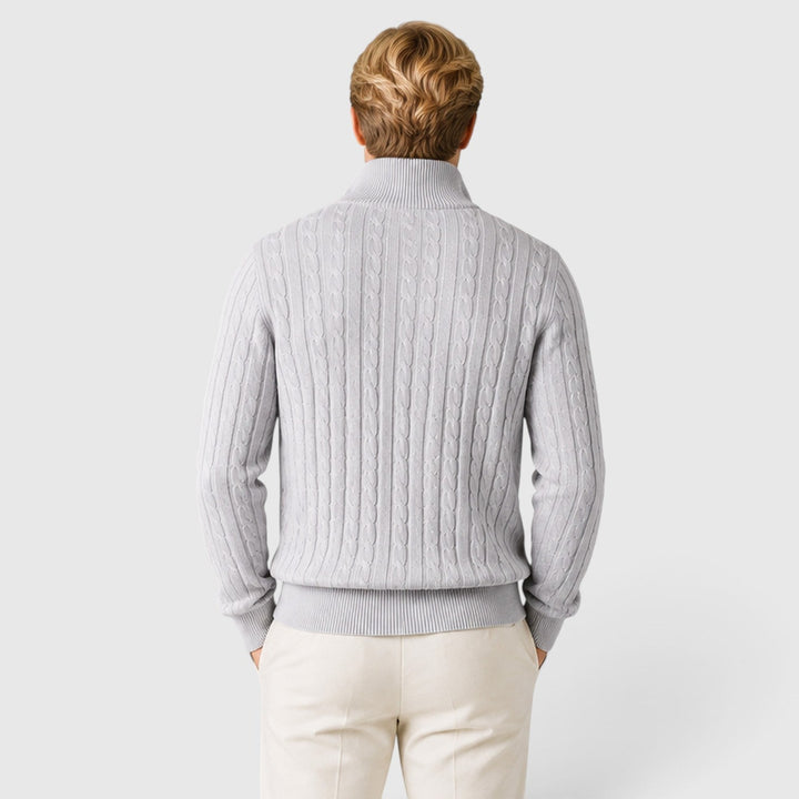 Men's Classic Cable Knit Quarter Zip Wool Jumper