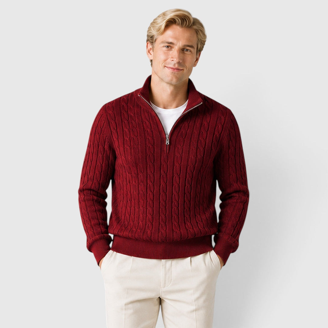 Men's Classic Cable Knit Quarter Zip Wool Jumper