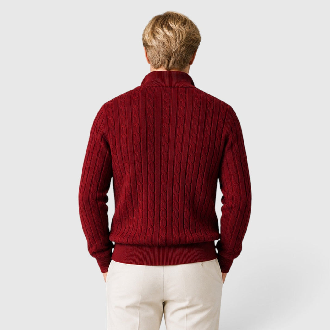 Men's Classic Cable Knit Quarter Zip Wool Jumper