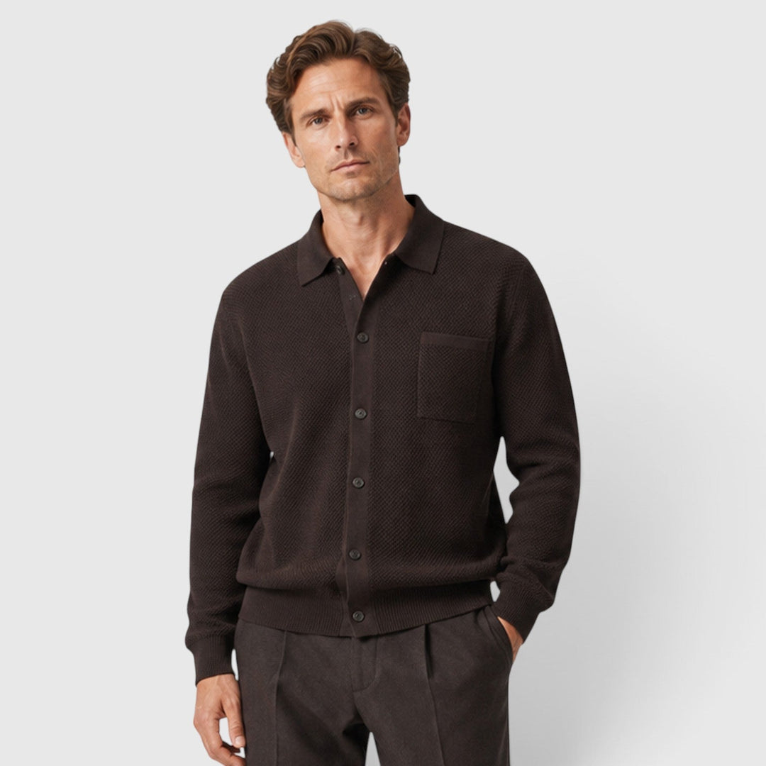 Men's Classic Textured Knit Collar Cardigan with Pocket