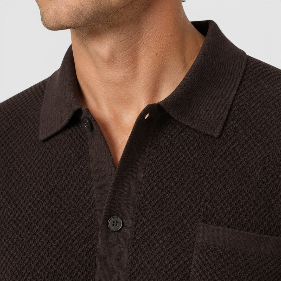 Men's Classic Textured Knit Collar Cardigan with Pocket