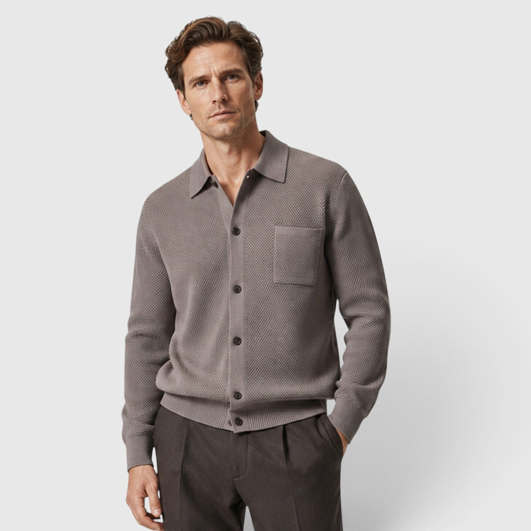 Men's Classic Textured Knit Collar Cardigan with Pocket