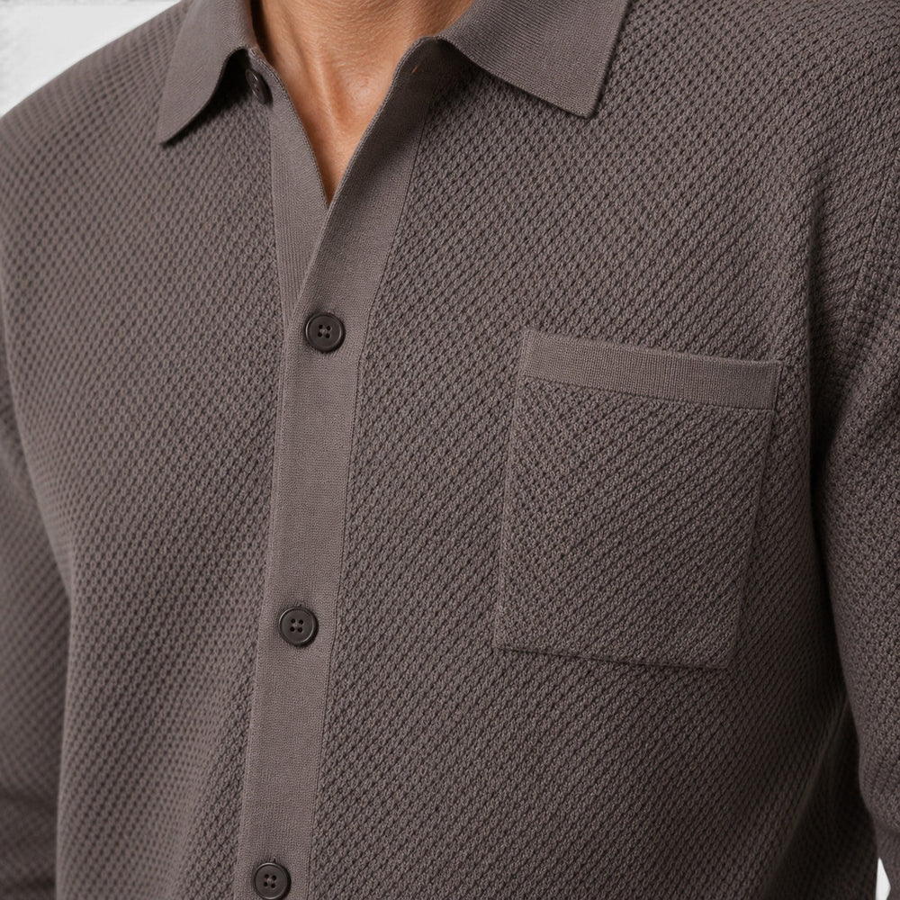 Men's Classic Textured Knit Collar Cardigan with Pocket