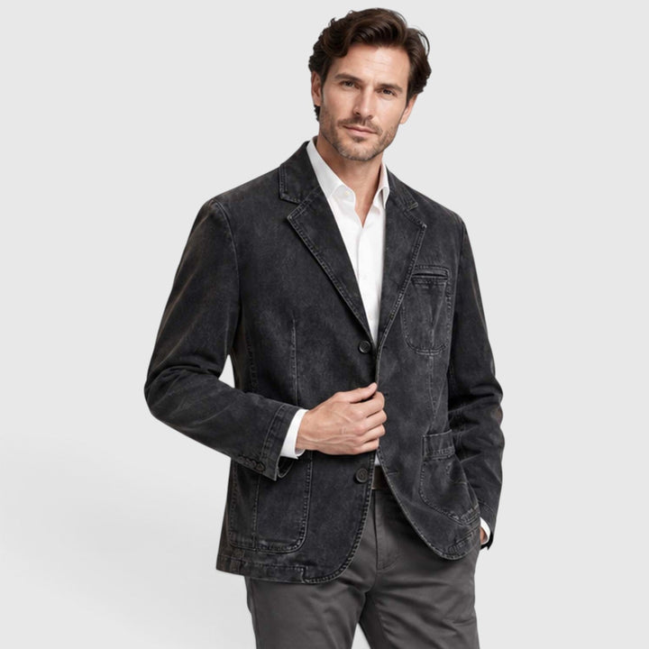 Men's Casual Washed Cotton Denim Blazer