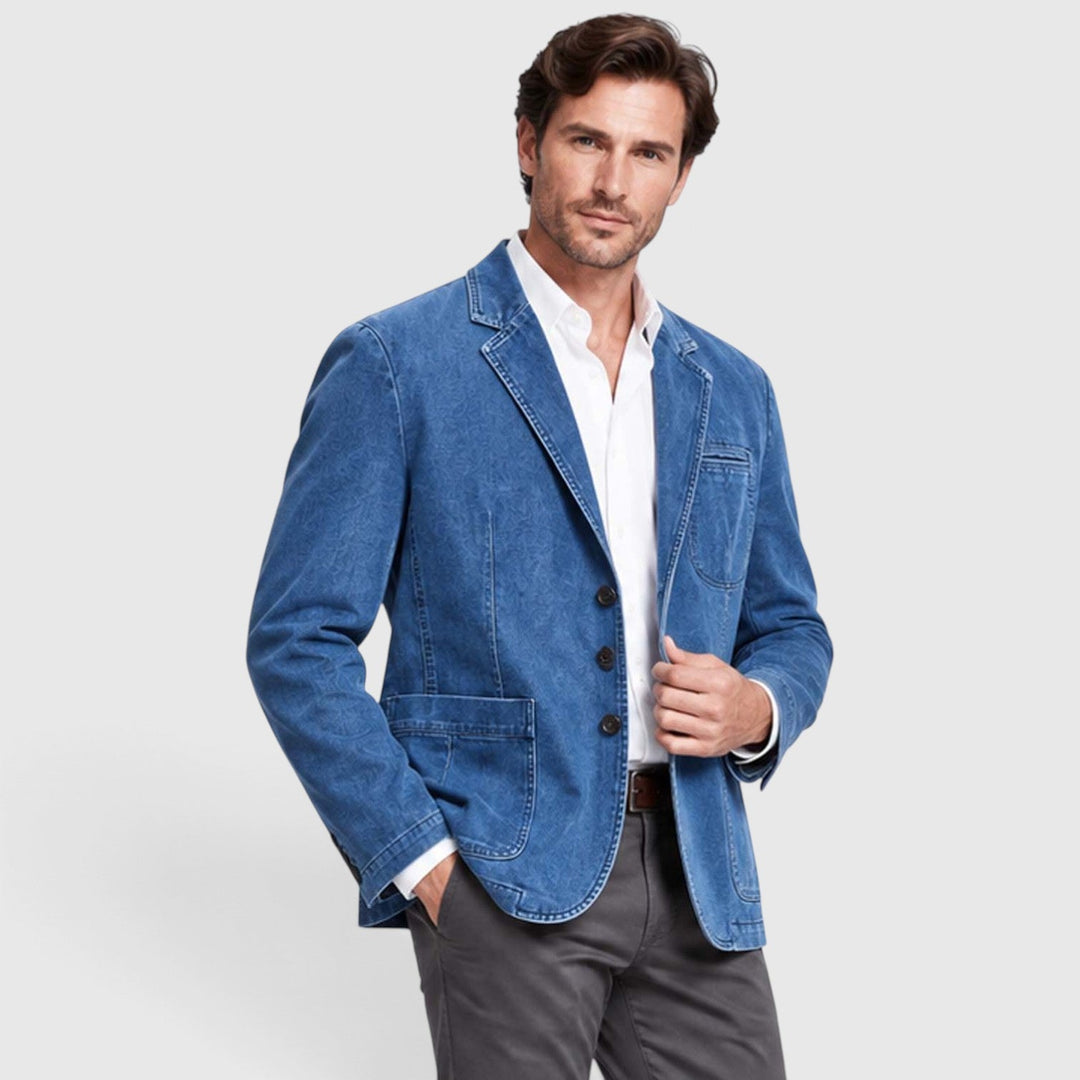 Men's Casual Washed Cotton Denim Blazer
