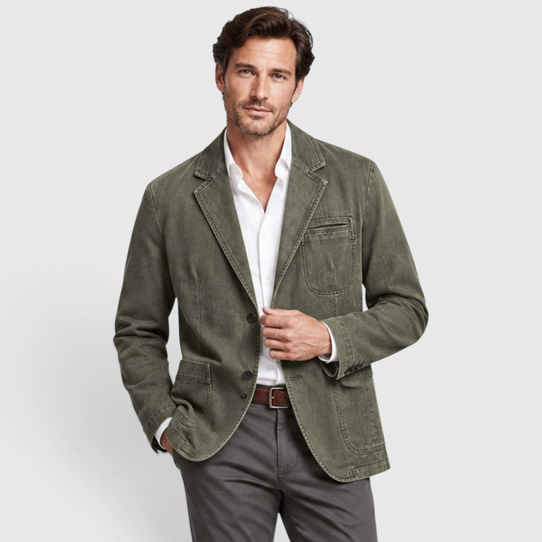 Men's Casual Washed Cotton Denim Blazer