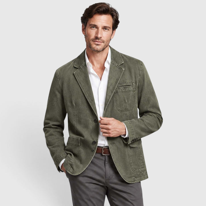 Men's Casual Washed Cotton Denim Blazer