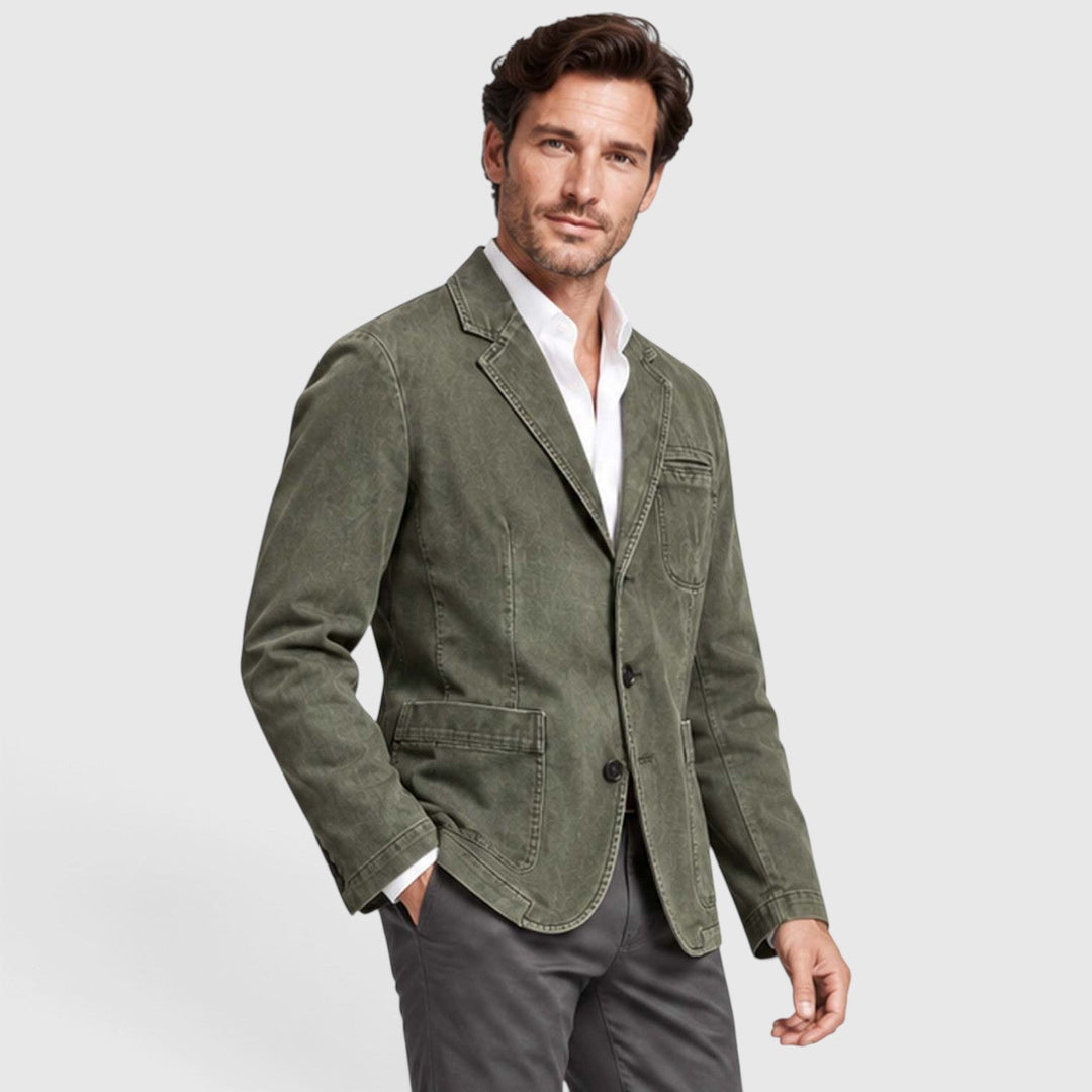 Men's Casual Washed Cotton Denim Blazer