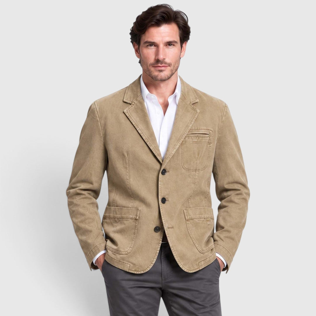 Men's Casual Washed Cotton Denim Blazer