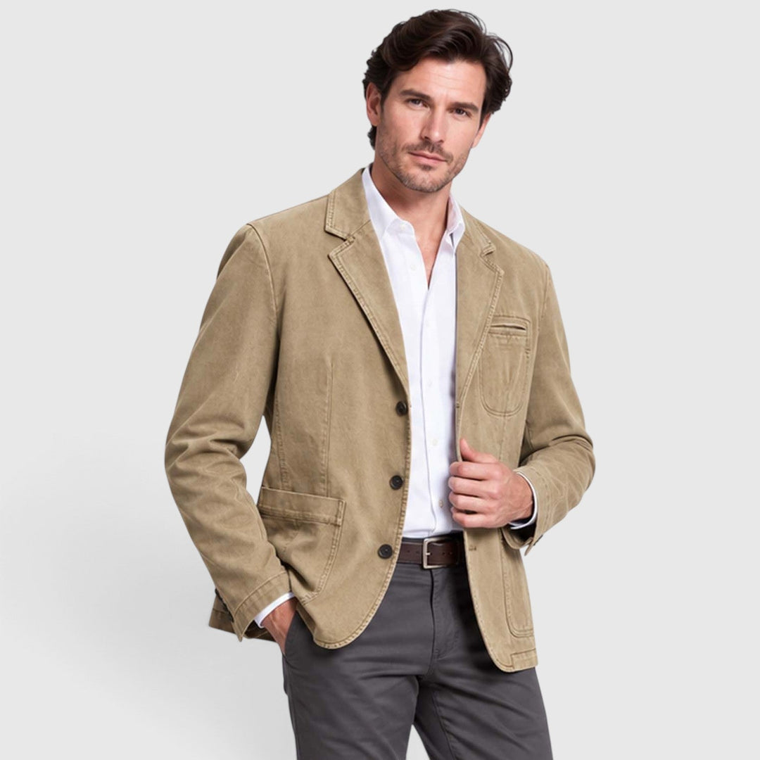 Men's Casual Washed Cotton Denim Blazer