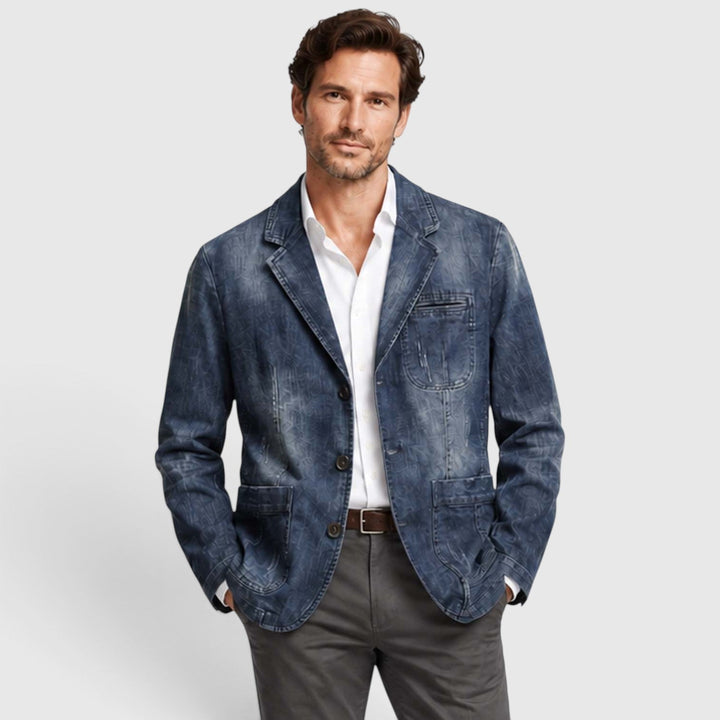 Men's Casual Washed Cotton Denim Blazer
