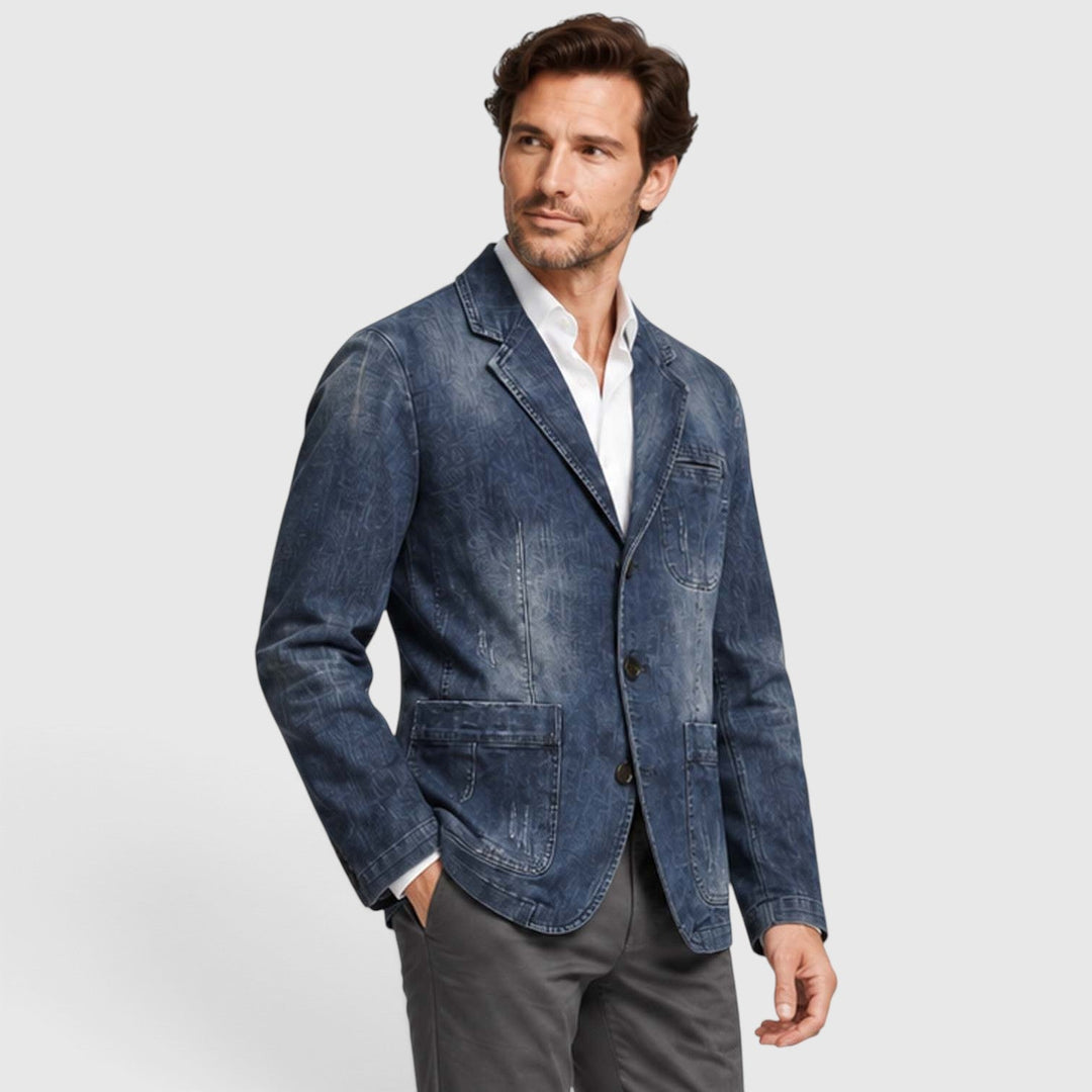 Men's Casual Washed Cotton Denim Blazer