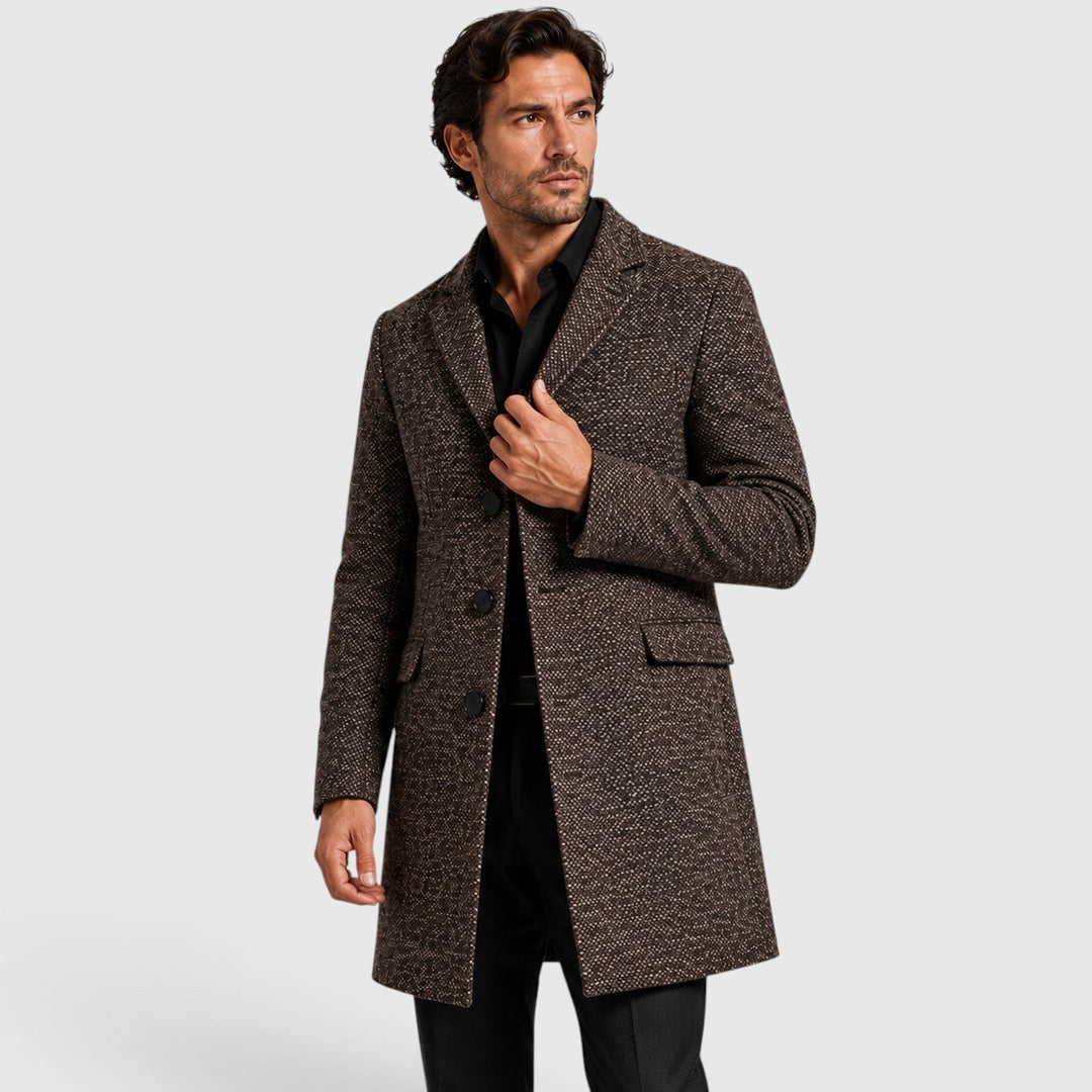 Men's Classic Wool Tailored Fit Single-Breasted Long Coat
